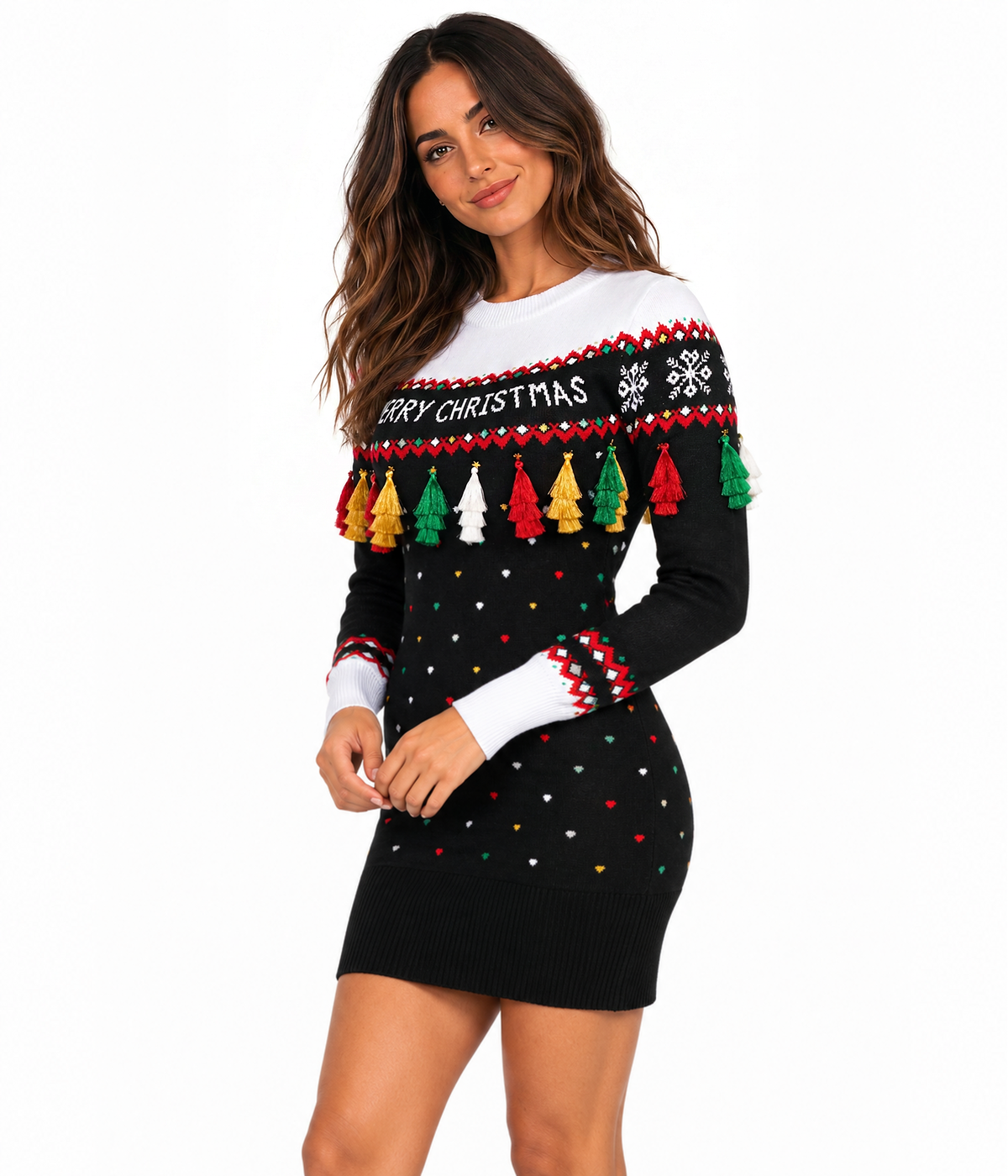 Women's Merry Christmas Tassel Sweater Dress Image 2