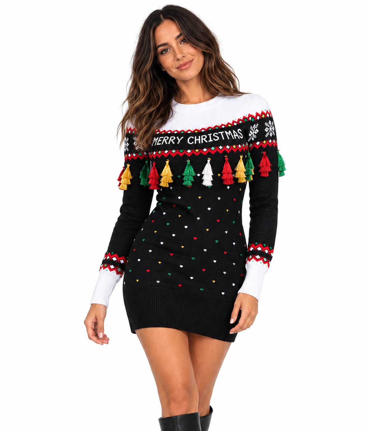 Women's Merry Christmas Tassel Sweater Dress