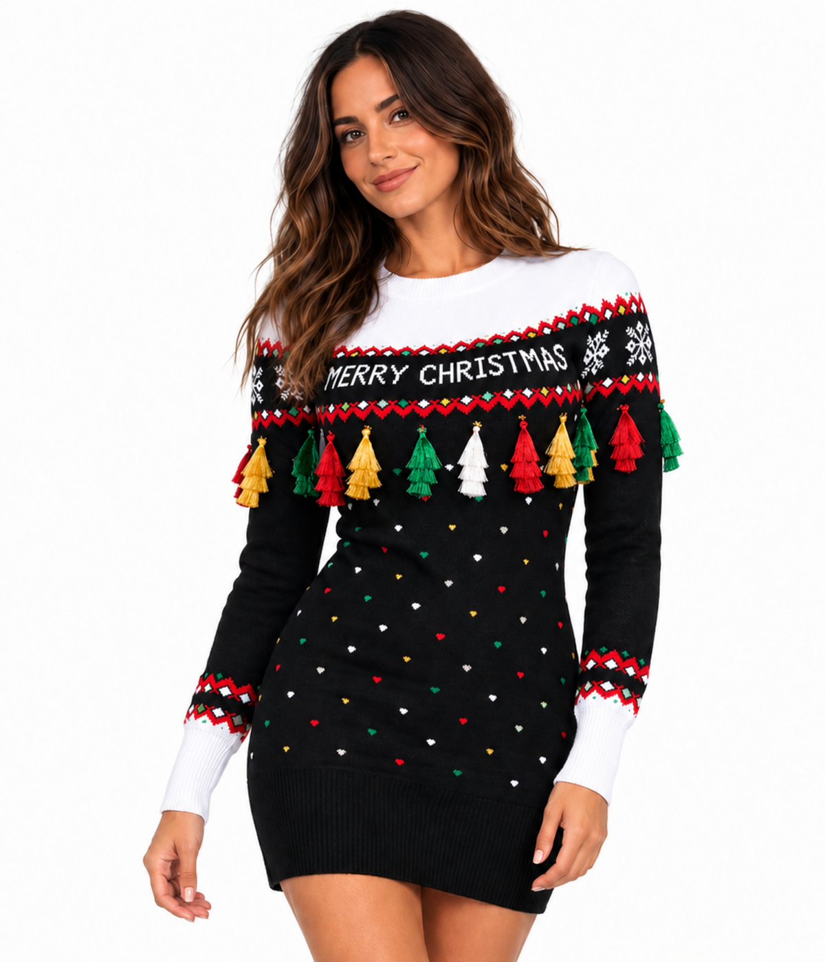 Women's Merry Christmas Tassel Sweater Dress