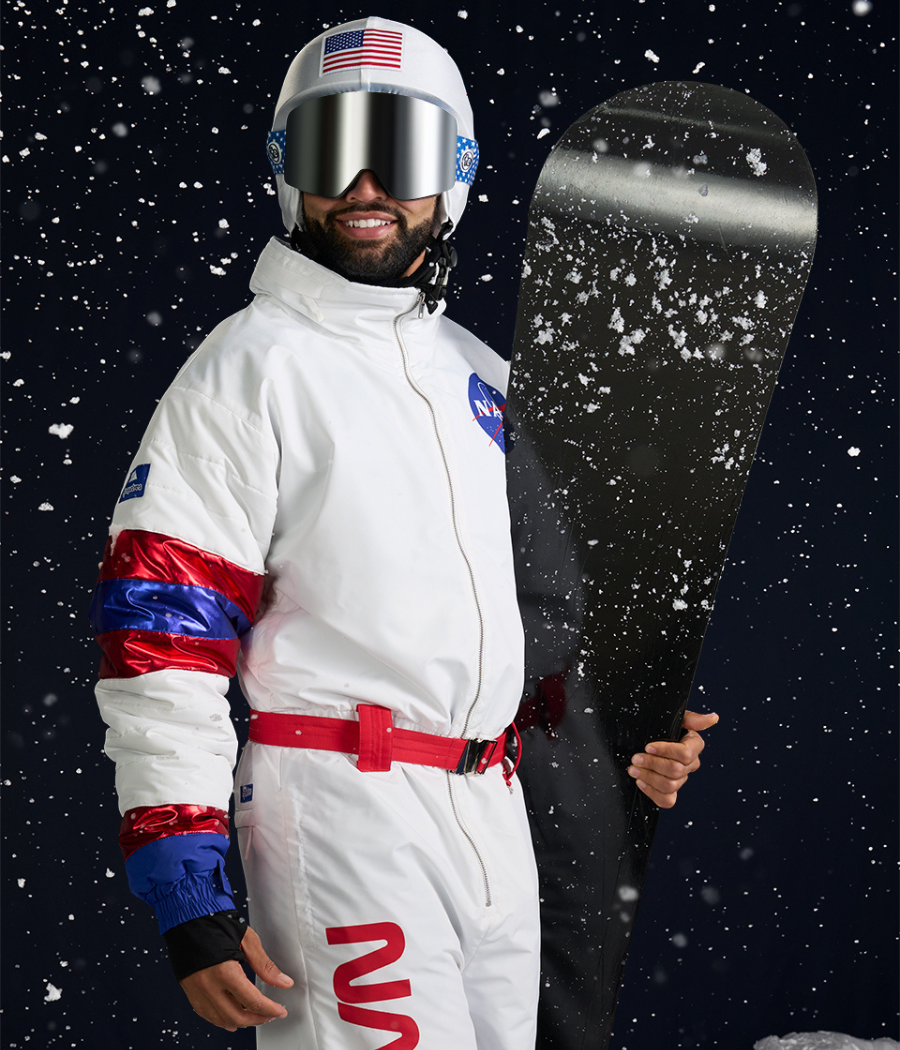 astronaut snowboard helmet Men's Space Racer Snow Suit and Helmet Cover | Epic Winter Ski Suit | High Strength & Durable Material | White
