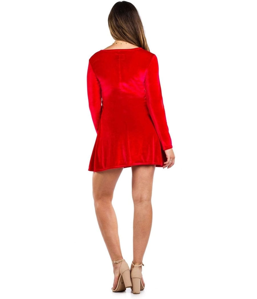 Women's Red Velvet Dress Image 4