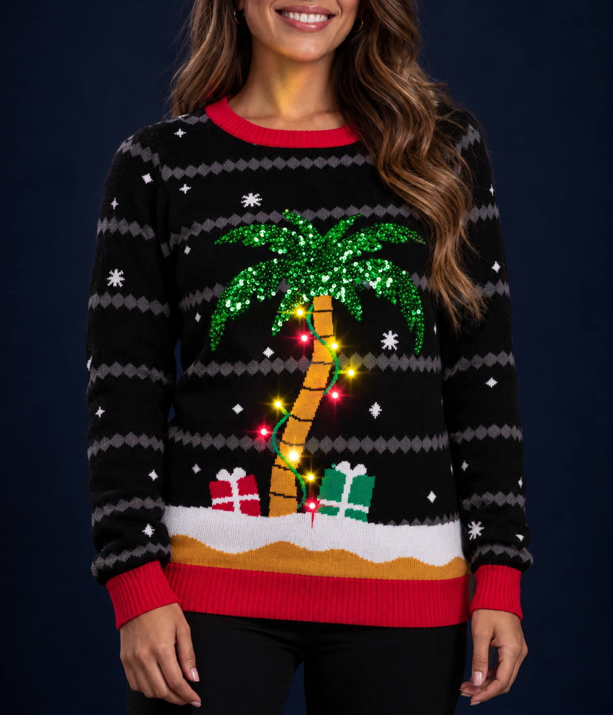 Women’s All Is Palm All Is Bright Light Up Ugly Christmas Sweater