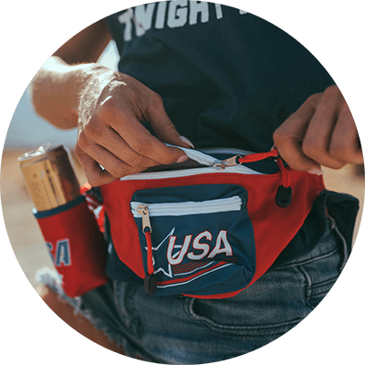 shop womens patriotic accessories - image of red usa fanny pack with drink holder