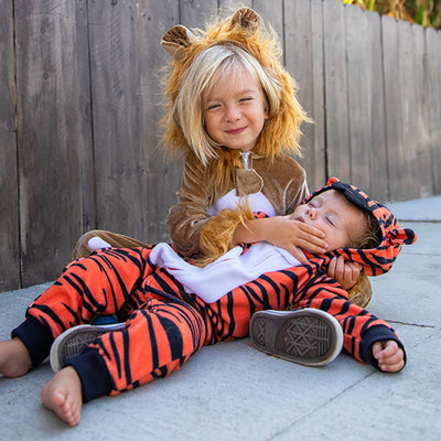 shop halloween - models wearing toddler lion and tiger costume