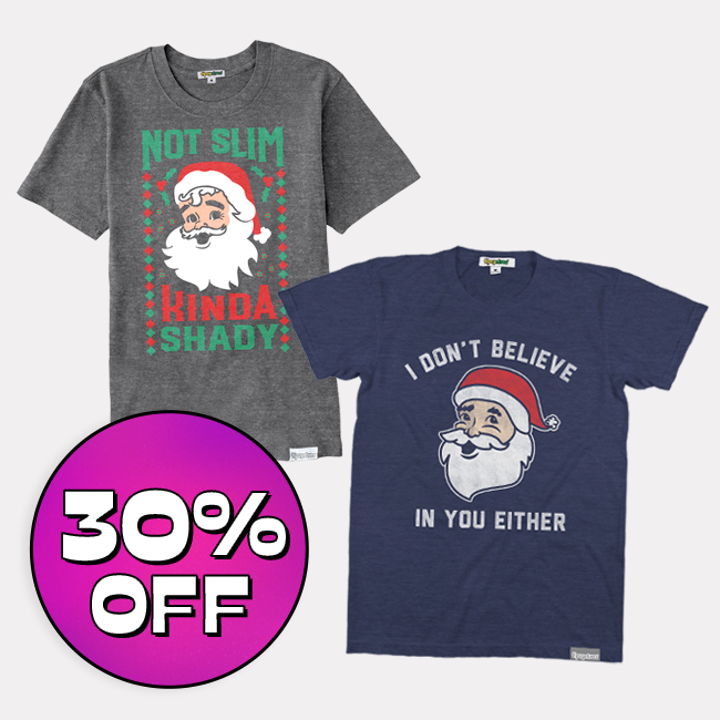 shop 30% off christmas graphic tees - image of women's not slim kinda shaddy tee oversized boyfriend tee and men's dont believe in your either tee