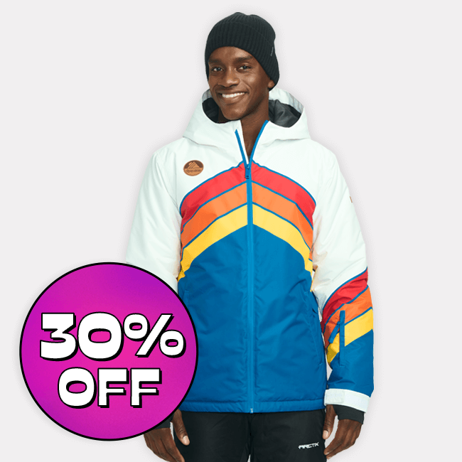 shop 30% off snow jackets - image of model wearing men's paving ways snow jacket
