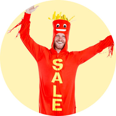 shop interactive costumes - image of model wearing men's inflatable tube guy costume