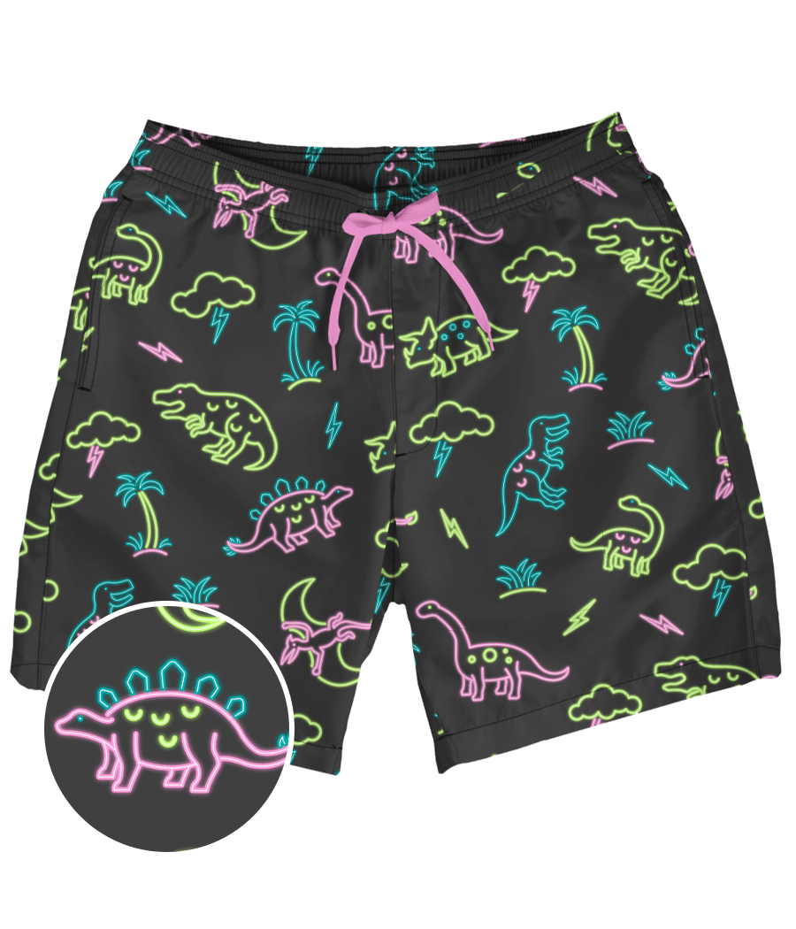 Neon Dinosaur Stretch Swim Trunks: Men's Summer Outfits | Tipsy Elves