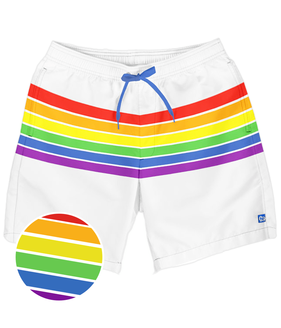 White Rainbow Stretch Swim Trunks