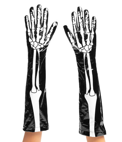 Women's Long Pleather Skeleton Gloves