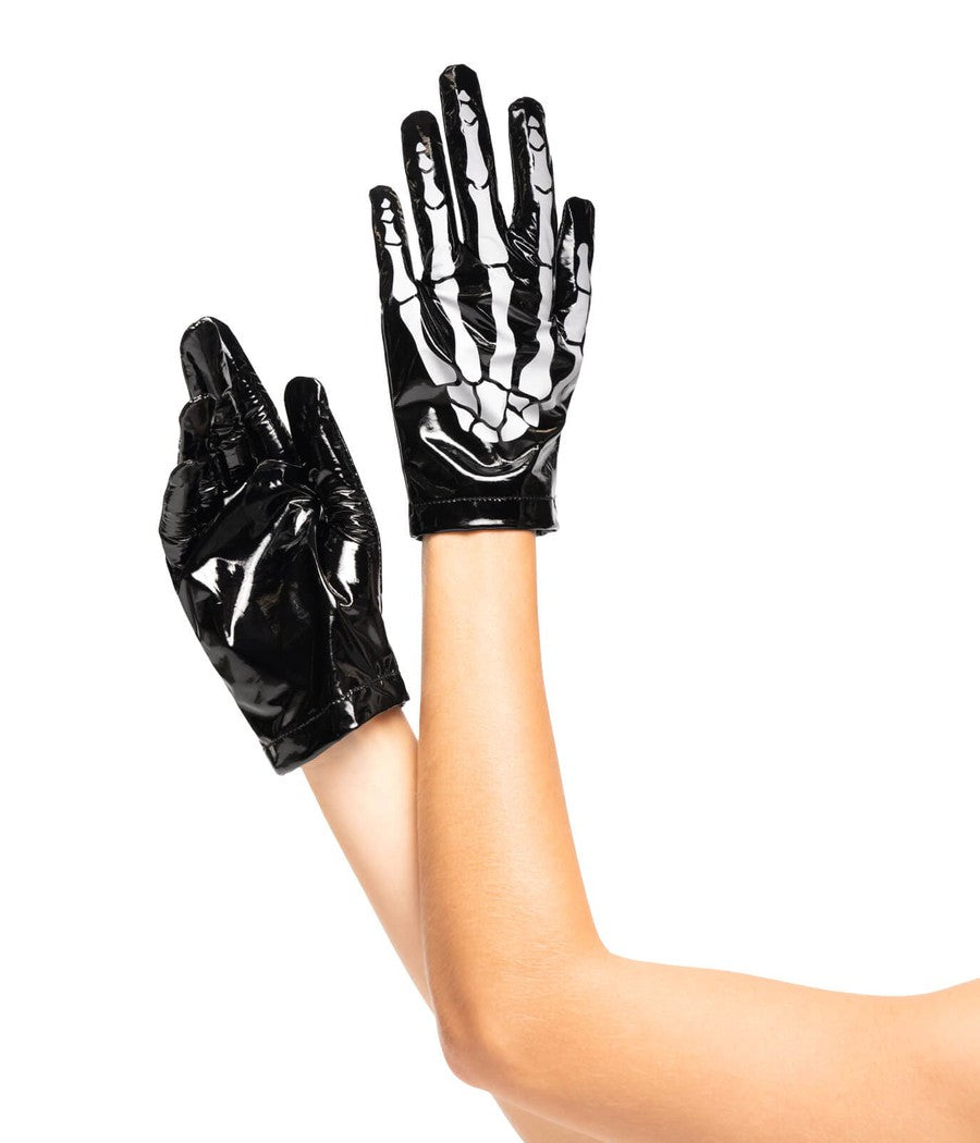 Women's Pleather Skeleton Gloves Image 2
