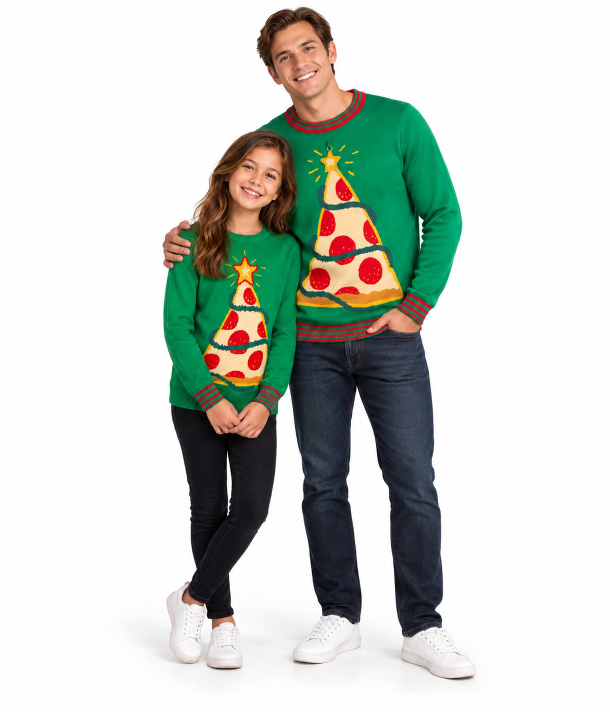 Matching Pizza Tree Family Christmas Sweaters