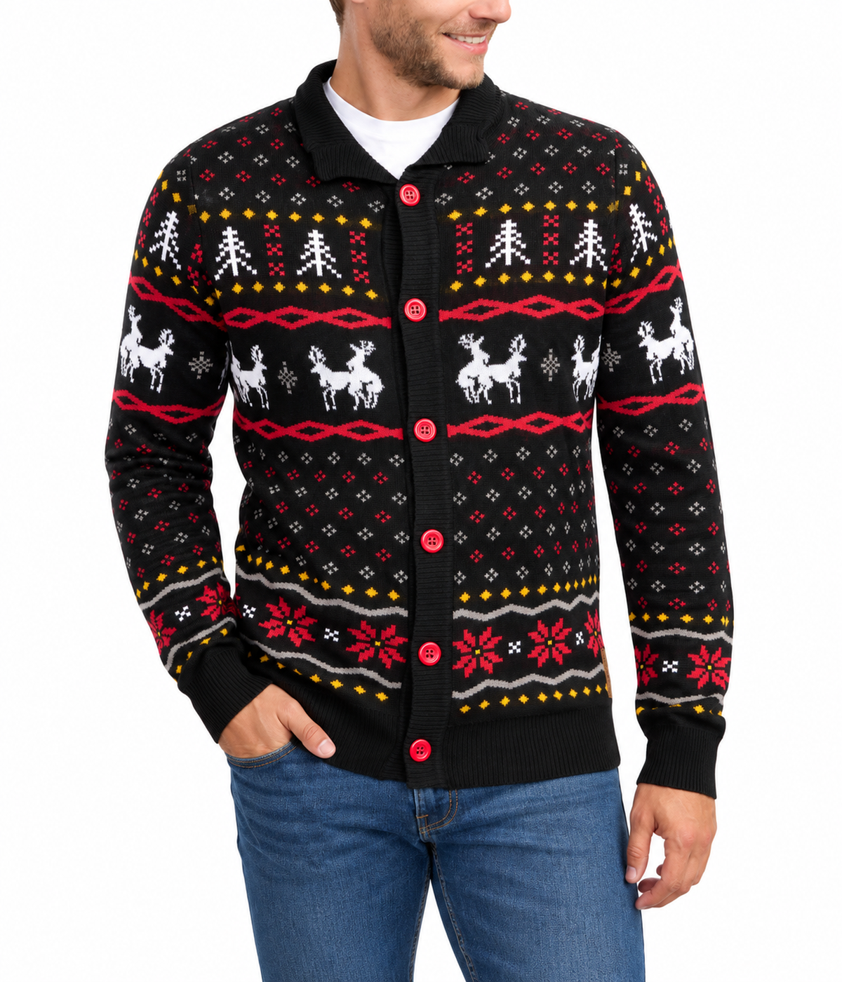 Men's Naughty Reindeer Ugly Christmas Cardigan Sweater