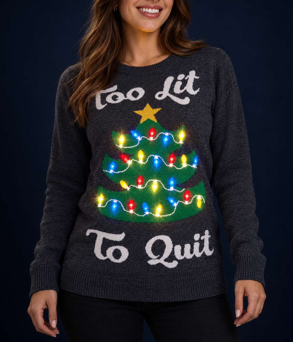Women's Too Lit Light Up Ugly Christmas Sweater