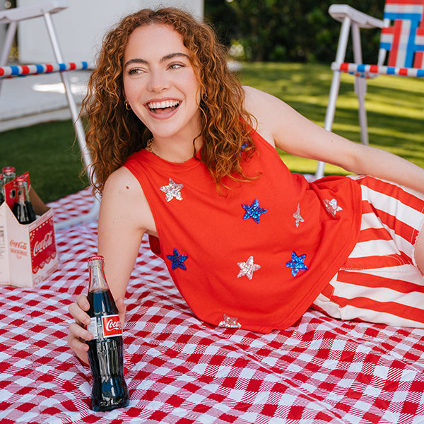 shop patriotic - women's stars of summer sequin cropped tank top