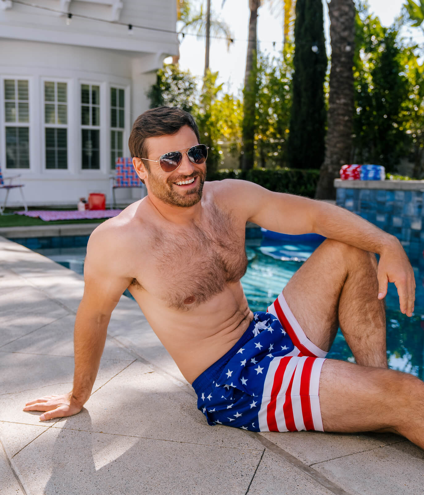 American Flag Stretch Swim Trunks - 6" Inseam Image 2