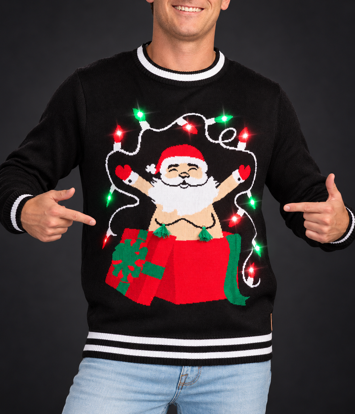 Men's Yuletide Tassels Light Up Ugly Christmas Sweater
