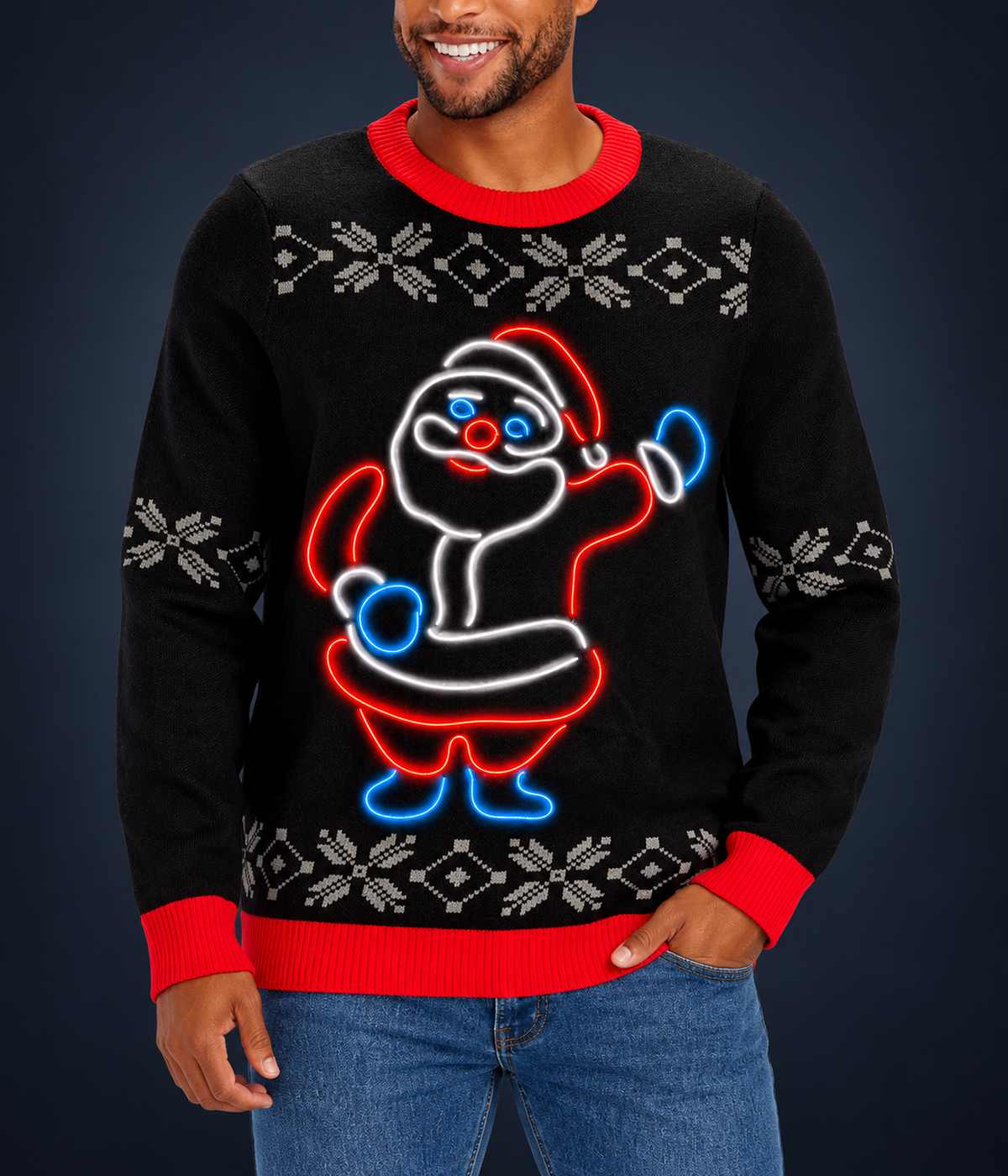 Men's Ho Ho Hello Neon LED Light Up Ugly Christmas Sweater