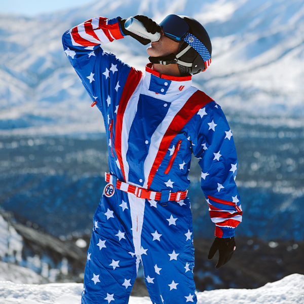 shop ski & snow suits - model wearing men's americana snow suit