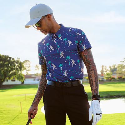 shop golf - image of model wearing men's bigfoot bogey golf polo