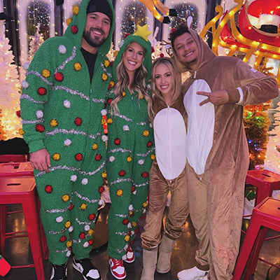 matching couples rudolph jumpsuit and matching couples Christmas tree jumpsuit