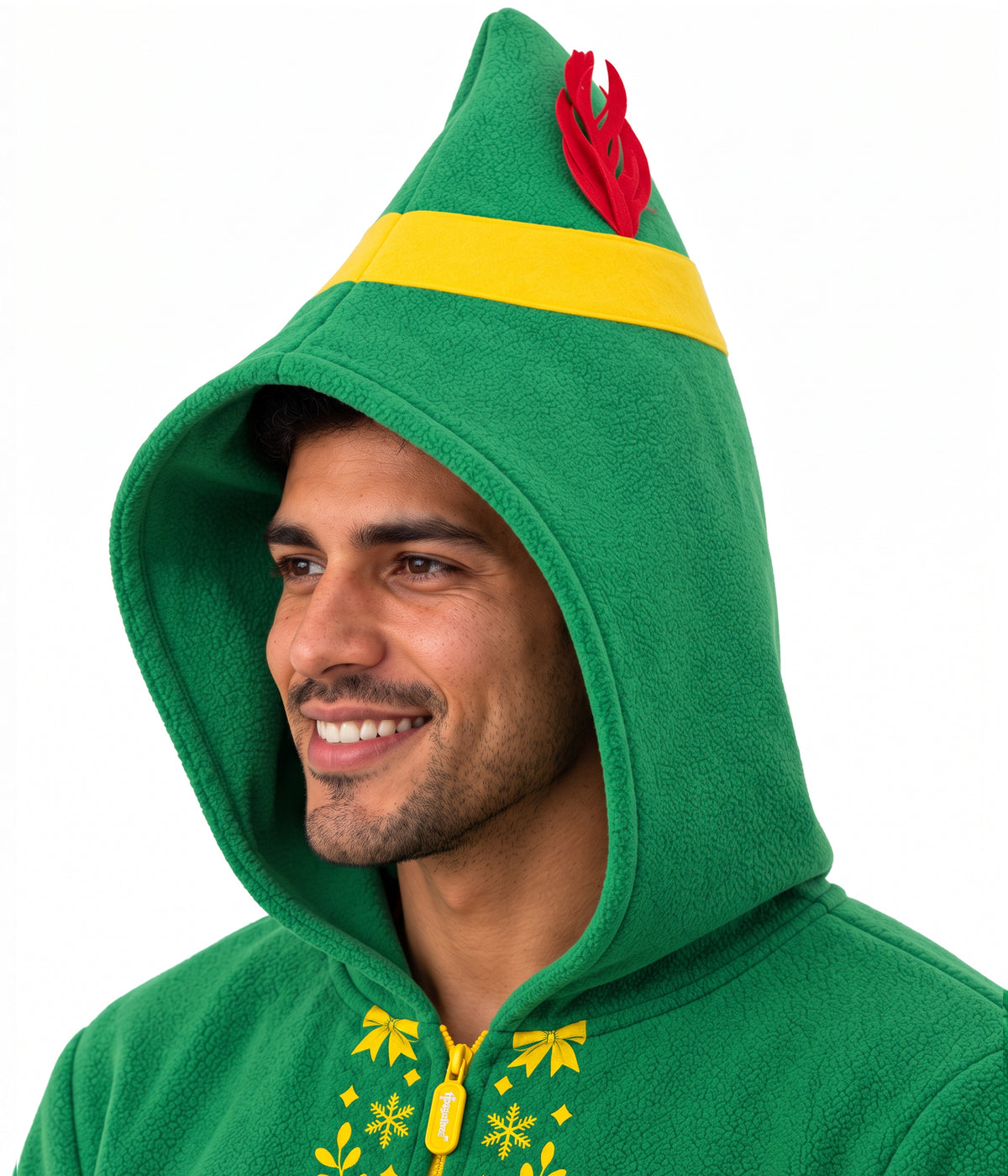 Men's Buddy the Elf Jumpsuit with Elf Hat Hood