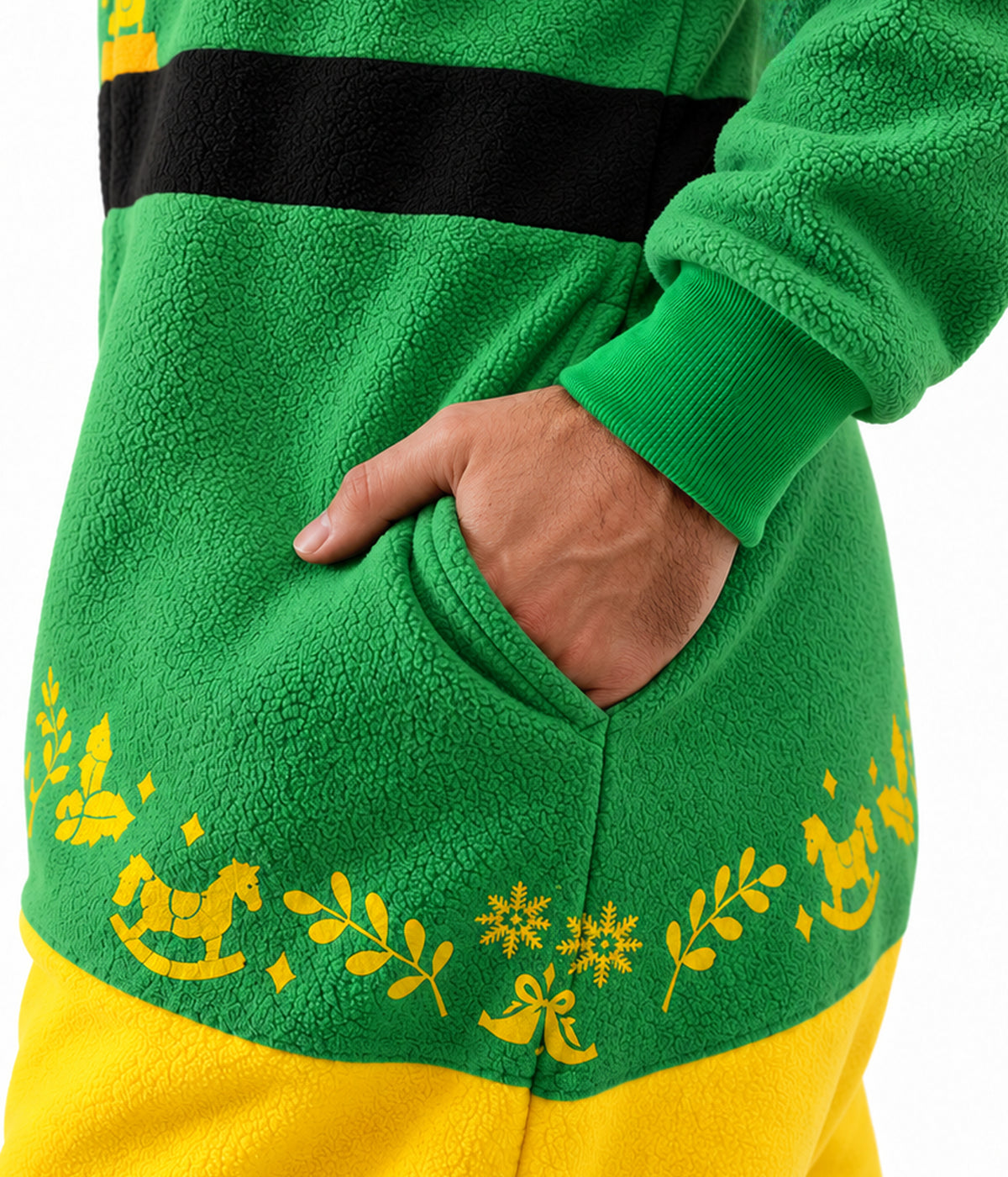 Men's Buddy the Elf Jumpsuit with Elf Hat Hood