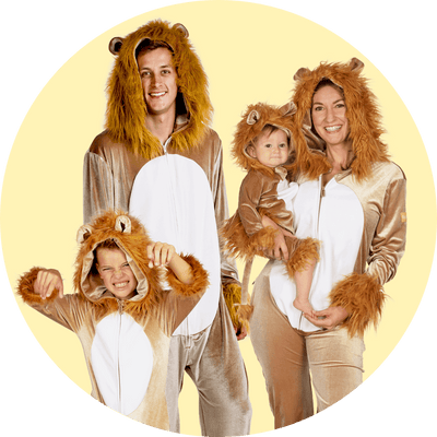 shop family costumes - image of family wearing lion costumes