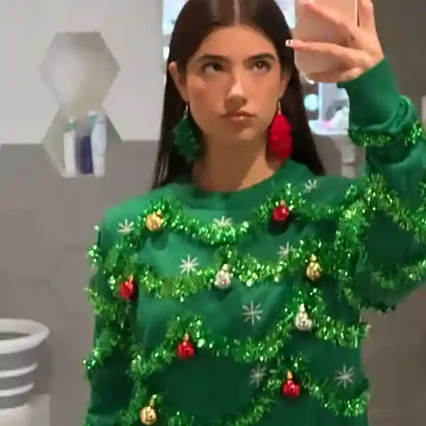 women's gaudy garland ugly christmas sweater