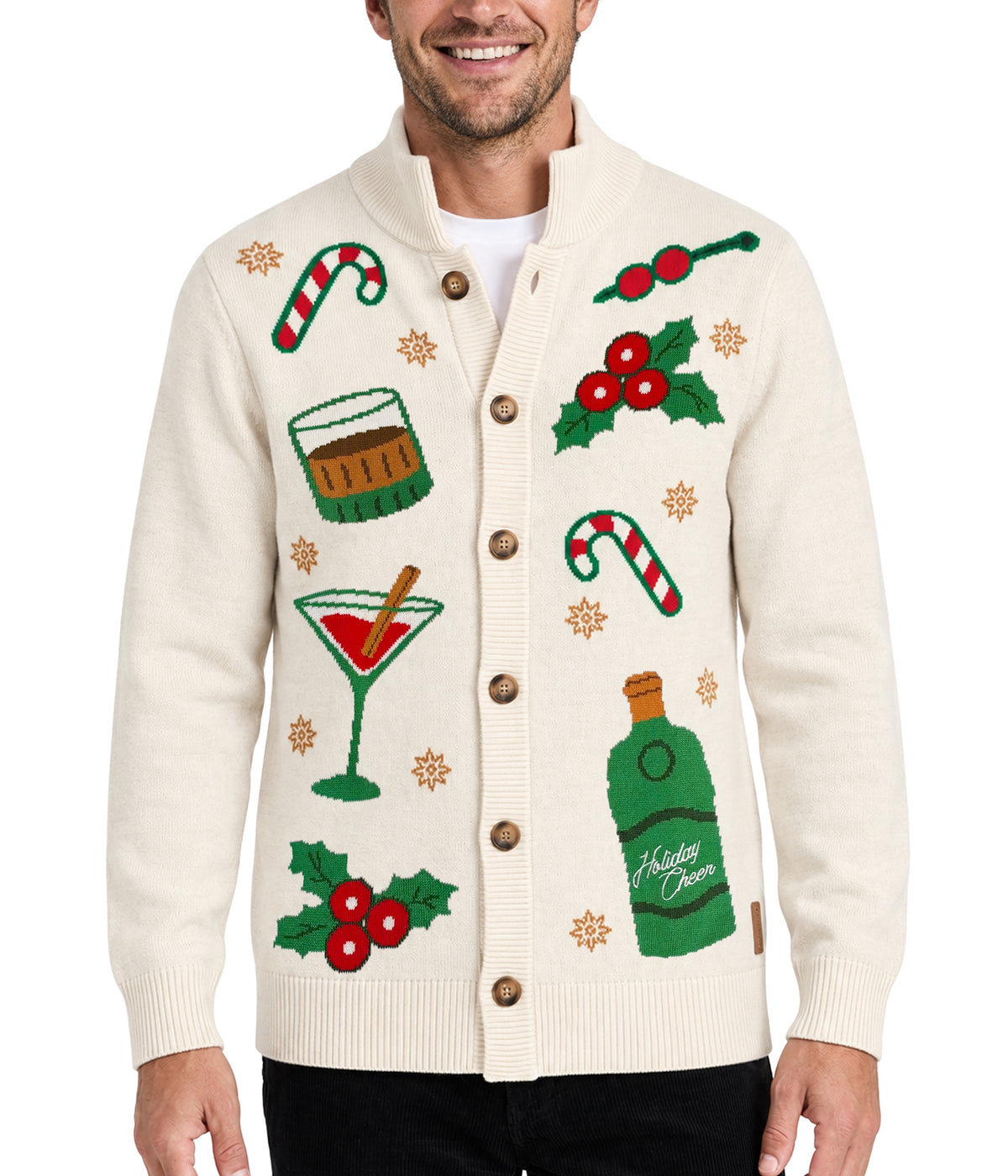 Men's Christmas Cocktail Mock Neck Cardigan Sweater