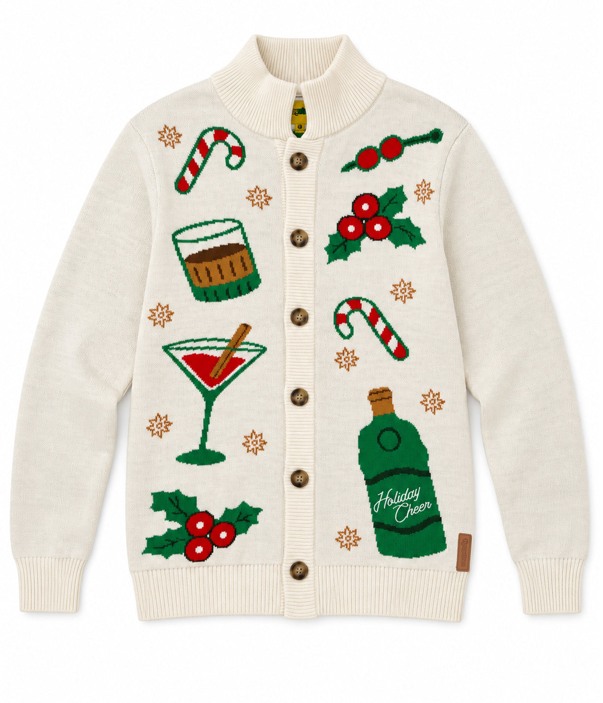 Men's Christmas Cocktail Mock Neck Cardigan Sweater