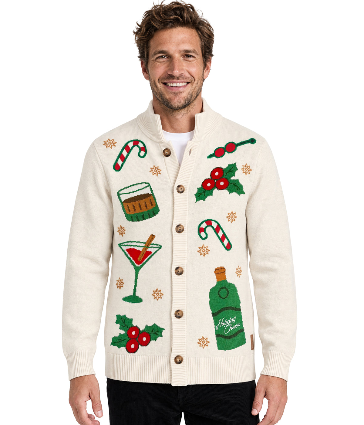 Men's Christmas Cocktail Mock Neck Cardigan Sweater