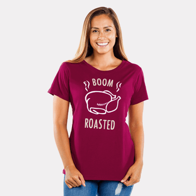 shop thanksgiving - image of model wearing women's boom roaster tee