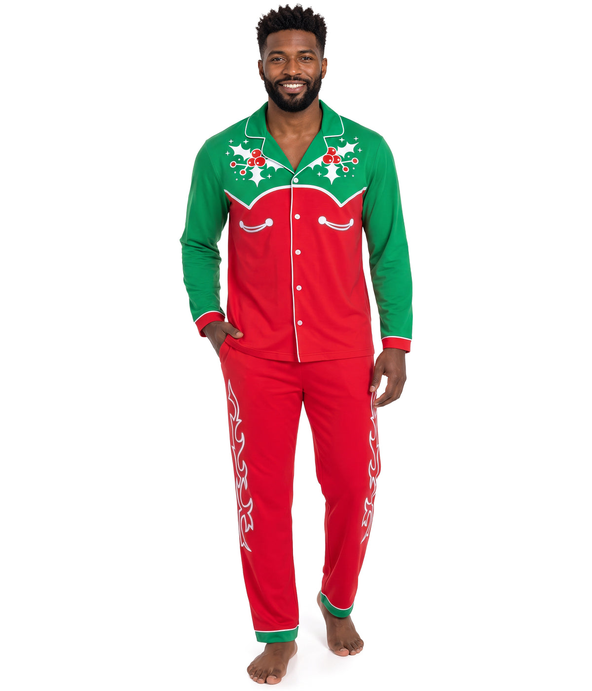 Men's Christmas Cowboy Lapel Pajama Set