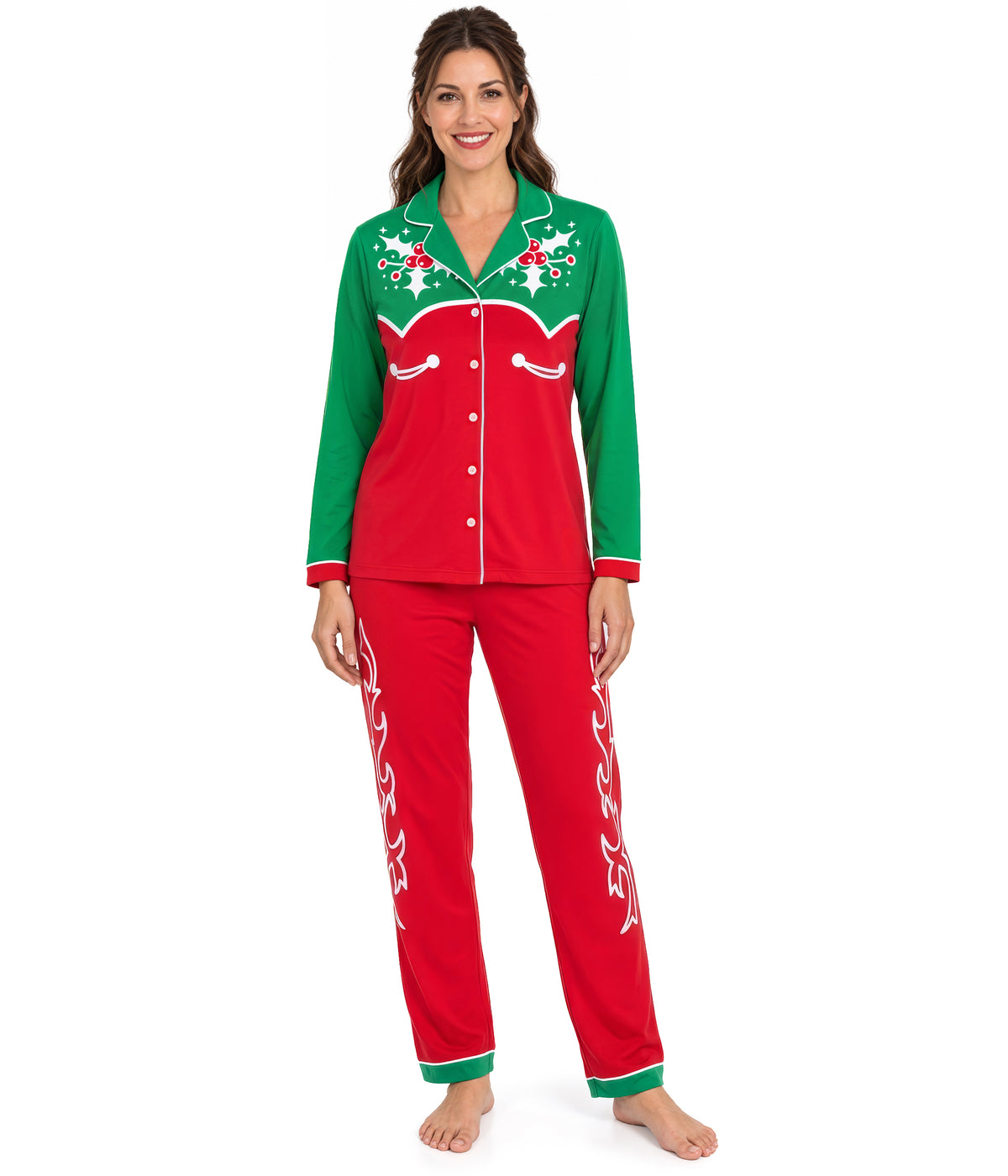 Women's Christmas Cowgirl Lapel Pajama Set