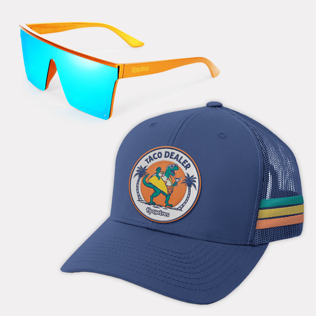 shop accessories - million dollar baby polarized sunglasses and tacosaurus hat