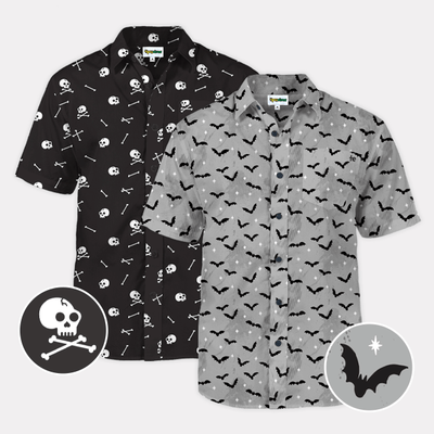 shop button downs - mens bat and mens skeleton button down shirts