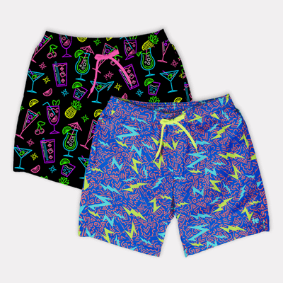 shop swim trunks - men's grease lightning stretch swim trunks and men's neon night cap stretch swim trunks