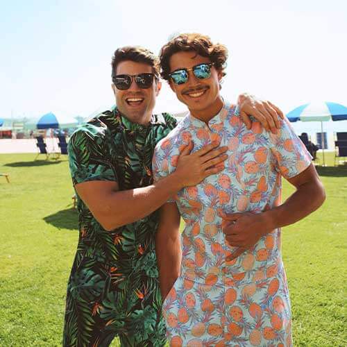 shop mens summer - Image of model wearing Jungle and Palm romphims