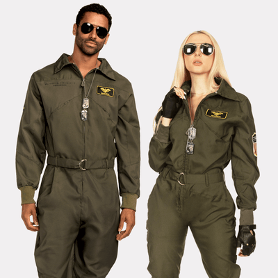 shop couples costumes - models wearing men's and women's pilot costumes