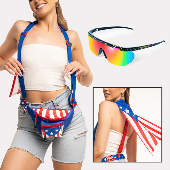 shop accessories - usa fanny pack with cape and hundo p sunglasses