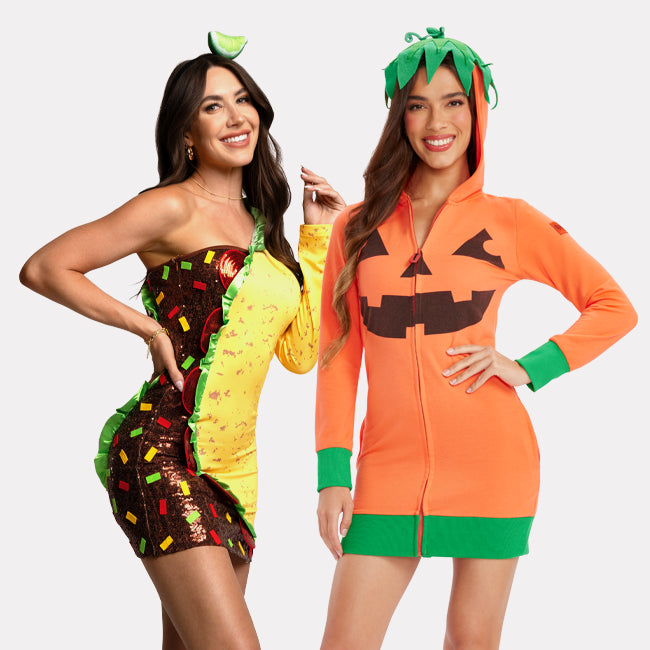 shop halloween dresses - women's taco costume dress and women's pumpkin costume dress