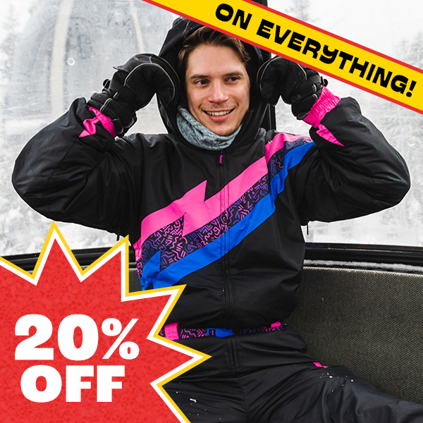 shop 20% snow suits - image of model wearing men's night run snow suit