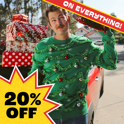 shop mens christmas- image of model wearing mens gaudy garland ugly christmas sweater