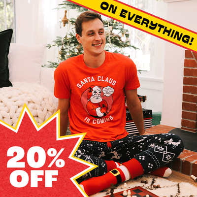 shop christmas shirts - image of model wearing mens santas coming tee