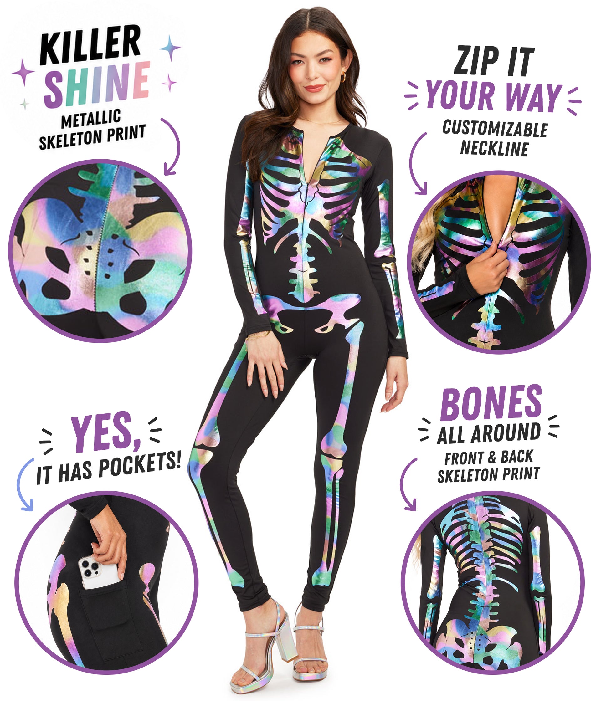 Iridescent Skeleton Bodysuit Costume Image 2