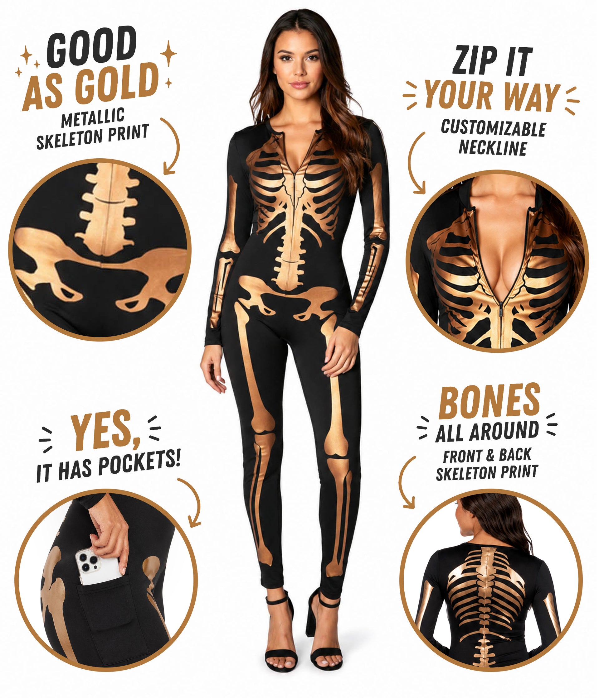 Bronze Skeleton Bodysuit Costume Image 2