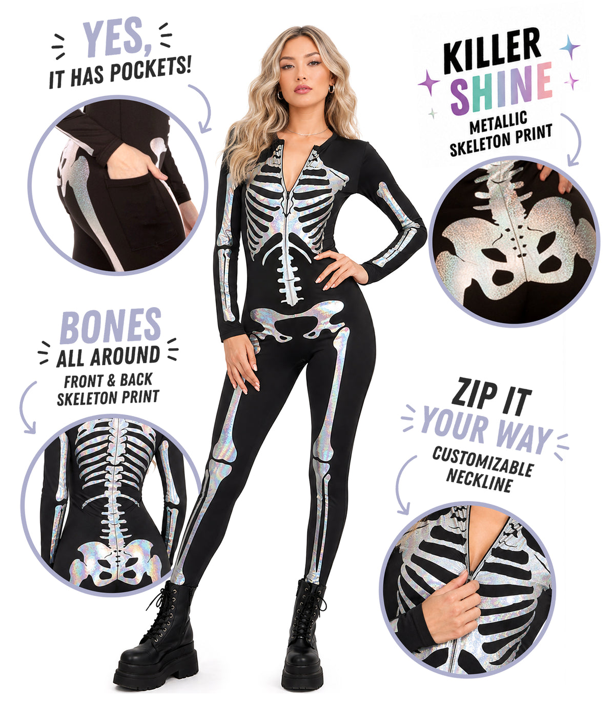 Shimmer Skeleton Bodysuit Costume Image 2