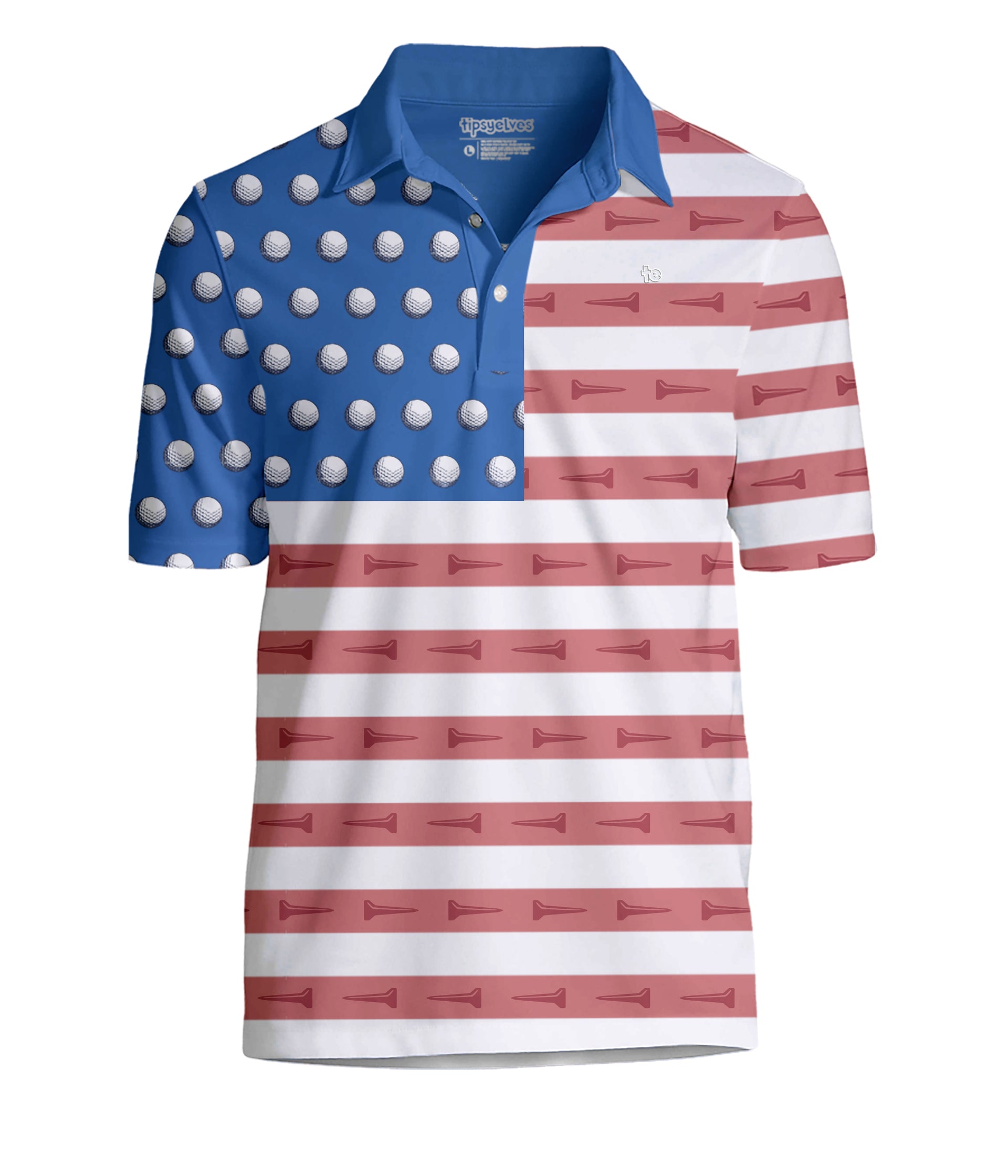 Men's U-S-Ace Golf Polo | Funny Golf Polo Shirt for Men | Stretchy & Performance Blend | Red/White/Blue | Tipsy Elves Men's U-S-Ace Golf Polo | Funny Golf Polo Shirt for Men | Stretchy & Performance Blend | Red/White/Blue | Tipsy Elves