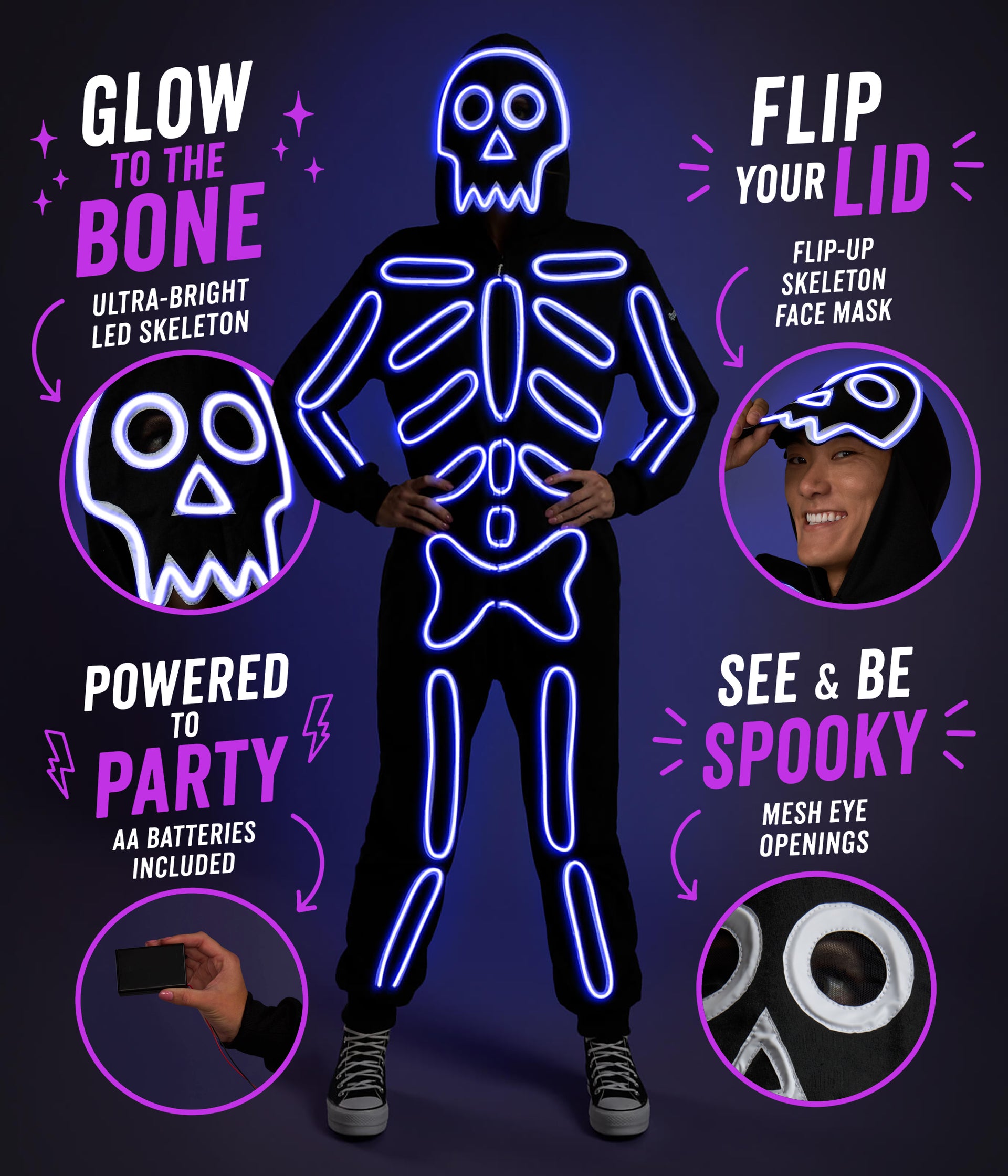 Men's Neon LED Light Up Skeleton Costume Image 2